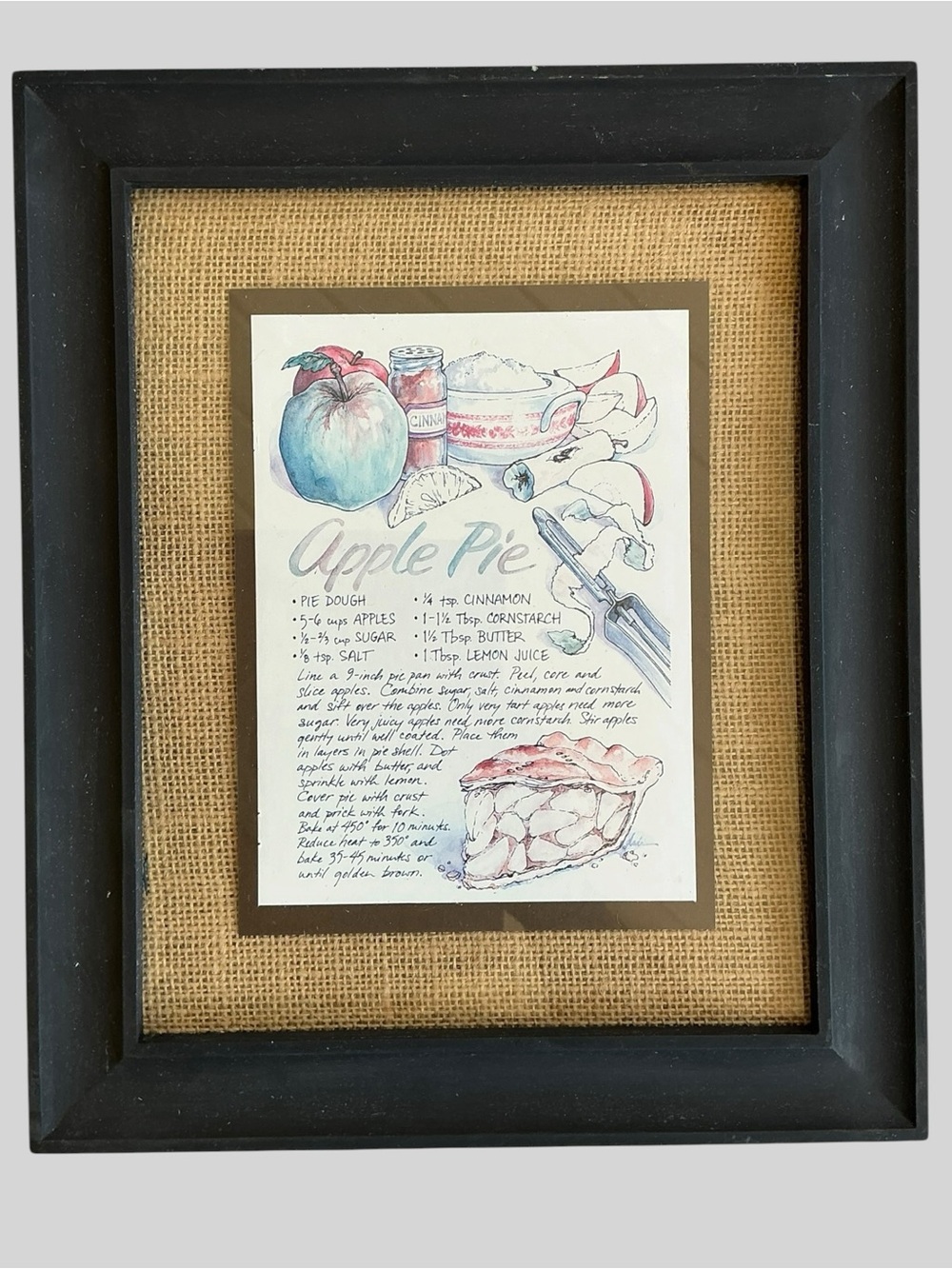 Vintage Framed Apple Pie Recipe Wall Art Rustic Farmhouse Kitchen Decor